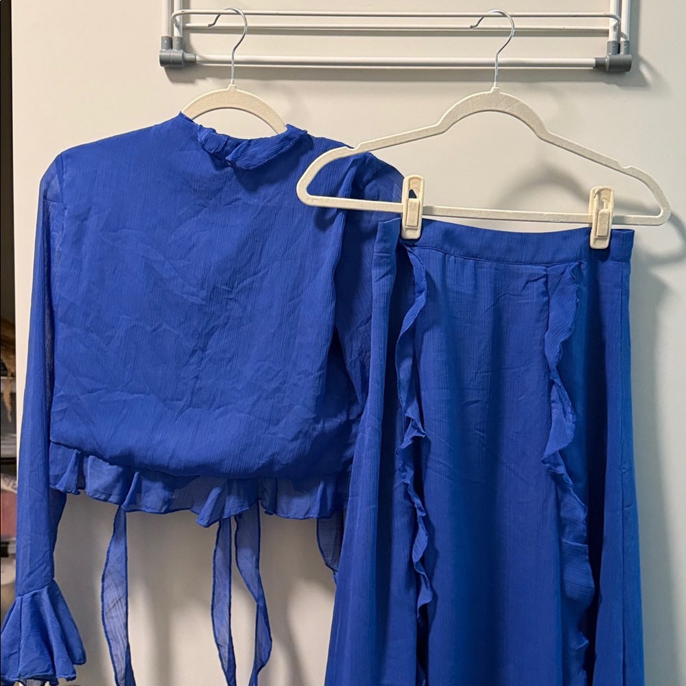 Lulus Blue Ruffled Two-Piece Set - Picture 5 of 5